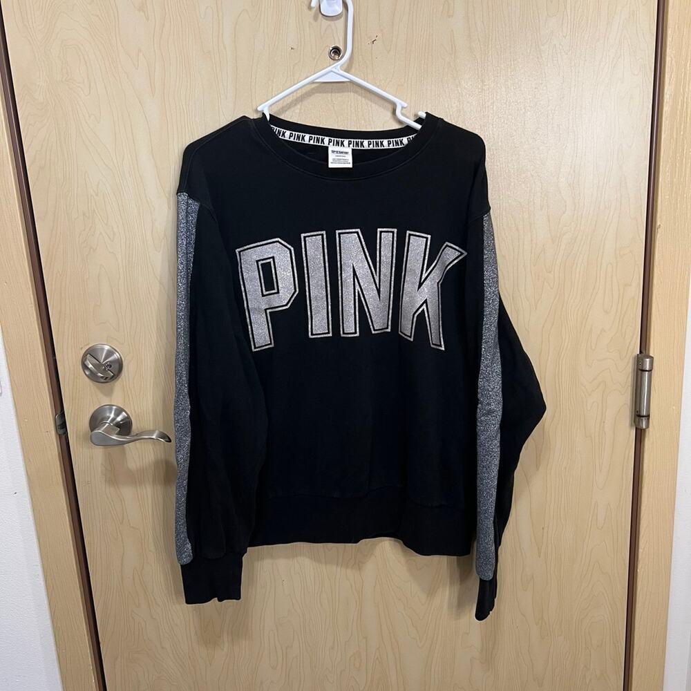 Victorias Secret PINK Black Campus Crew
Sweatshirt Sparkle Large Oversize
